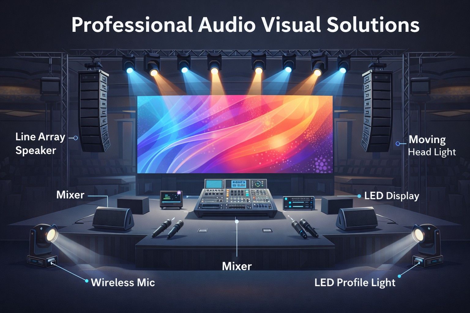 Sound Reinforcement, Visual Display, Integrated Control, & Stage Lighting System
