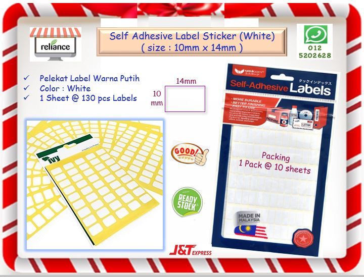 Self Adhesive Label Sticker (White) - 10mm x 14mm / Pelekat Label Putih / Sticker Putih / White Label # RS1714 ( KTT : 1 Pack @ 10 keping x 130 pcs Labels )
