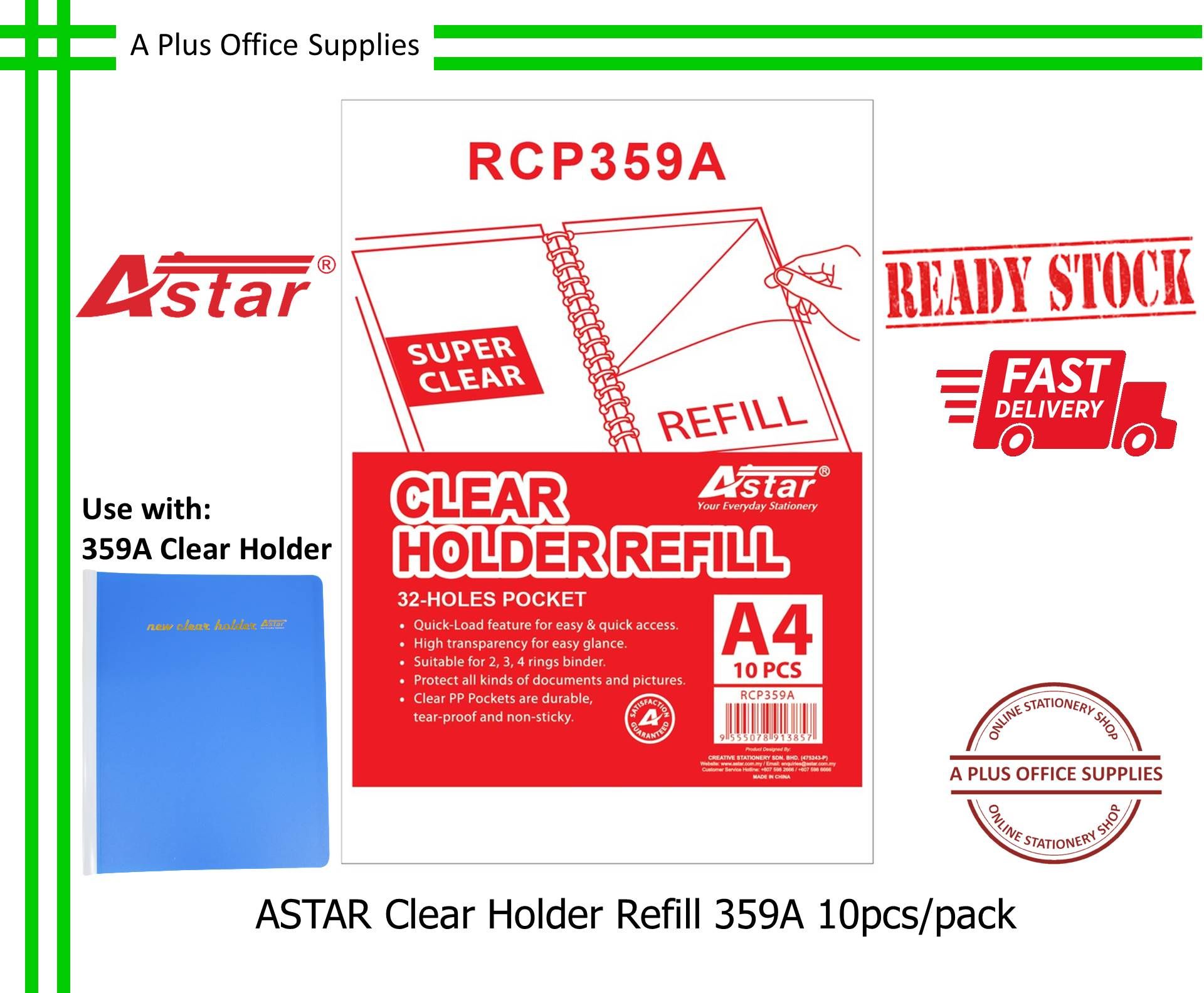 ASTAR Clear Holder Refill 359A 10pcs/pack / Isian Semula Fail Penyimpan Dokumen