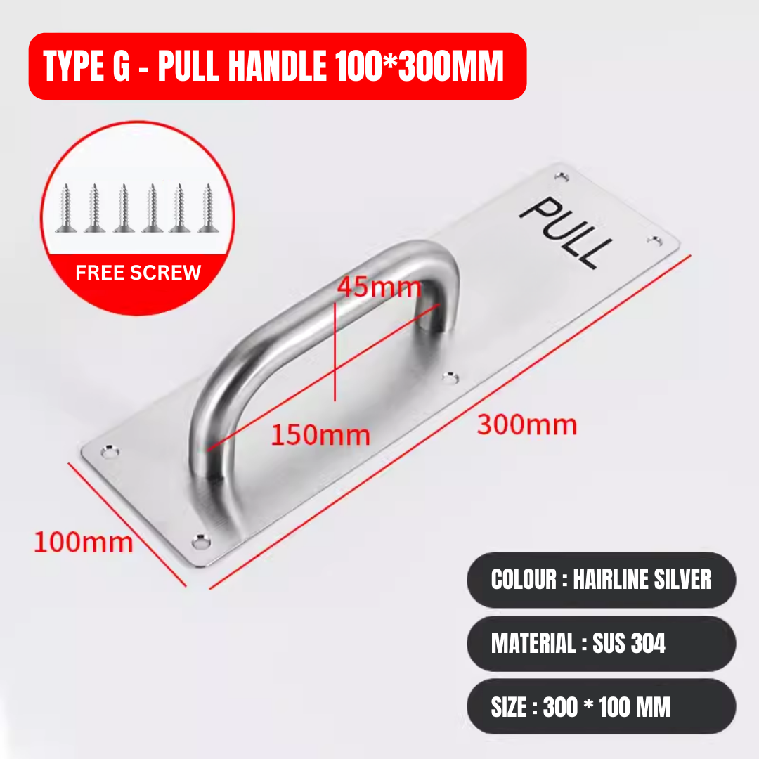 KAIZEN 201 / 304 STAINLESS STEEL DOOR PULL & PUSH WITH HANDLE SET (SET 8X30 (F + G)