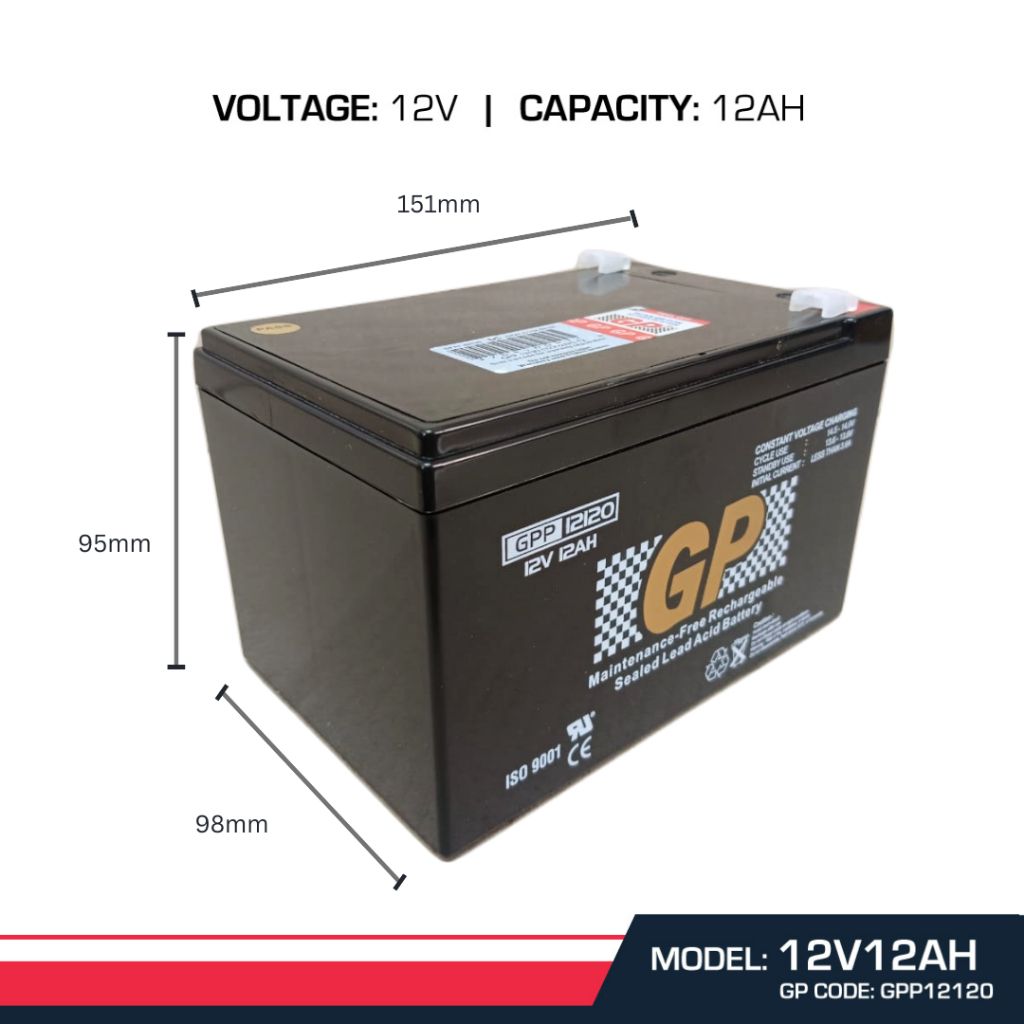 GP Back Up Battery 12V 12AH Rechargeable Sealed Lead Acid VRLA Battery