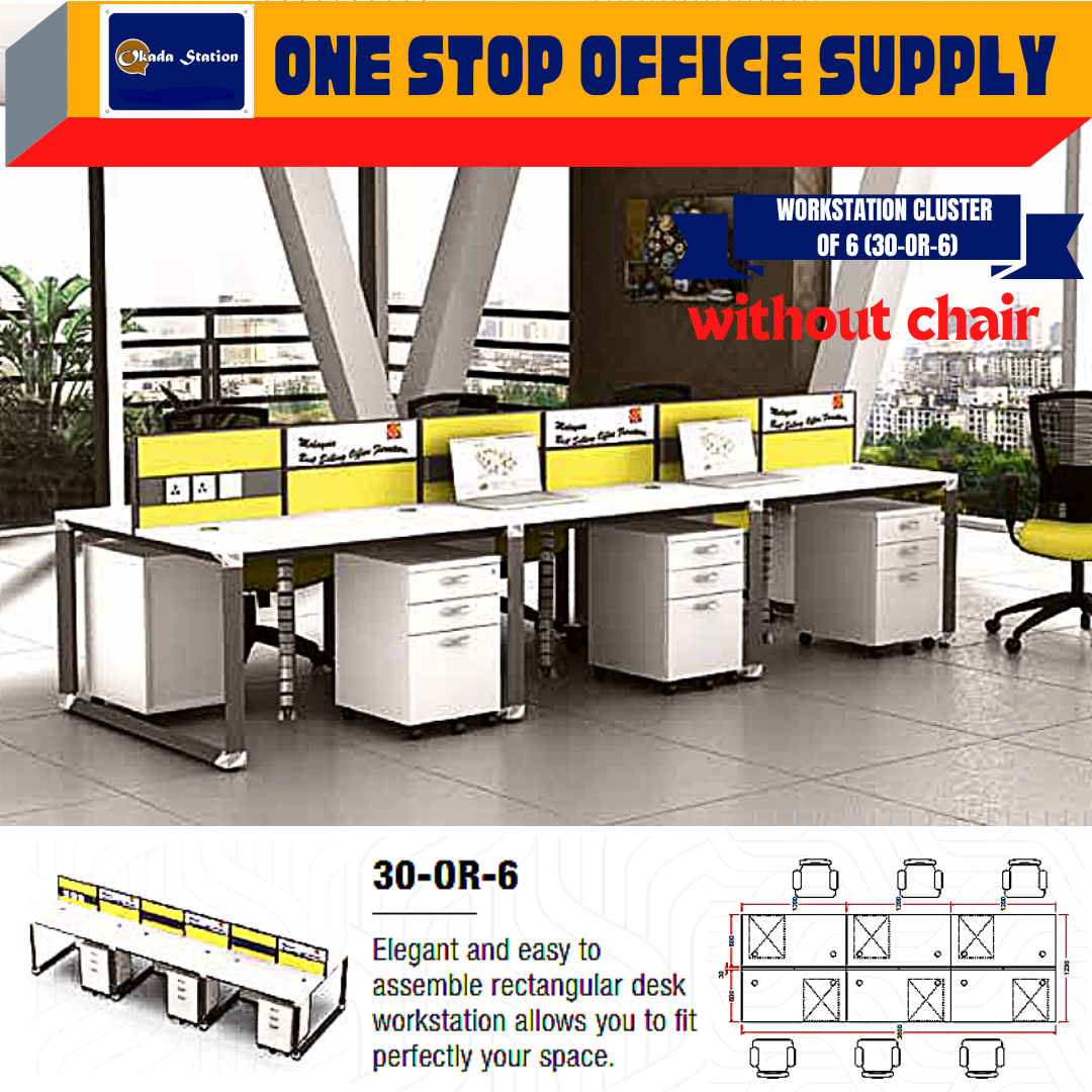 VS WORKSTATION SET CLUSTER OF 6 (WITHOUT CHAIR) -( 30-OR-6 ) / WORKSTATION / 30-SYSTEM / CLUSTER OF 6 / 30-OR-6 / TABLE TOP PANEL / OFFICE TABLE / 6 SEAT / OFFICE TABLE WITH PARTITION
