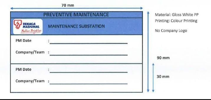Ocha Preventive Maintenance Sticker Size: 90 mm x 70 mm - Customized