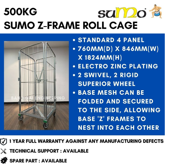 SUMO 500KG Z-FRAME STANDARD 4 PANEL ROLL CAGE ROLL CONTAINER LOGISTICS TROLLEY WAREHOUSE TROLLEY HEAVY DUTY