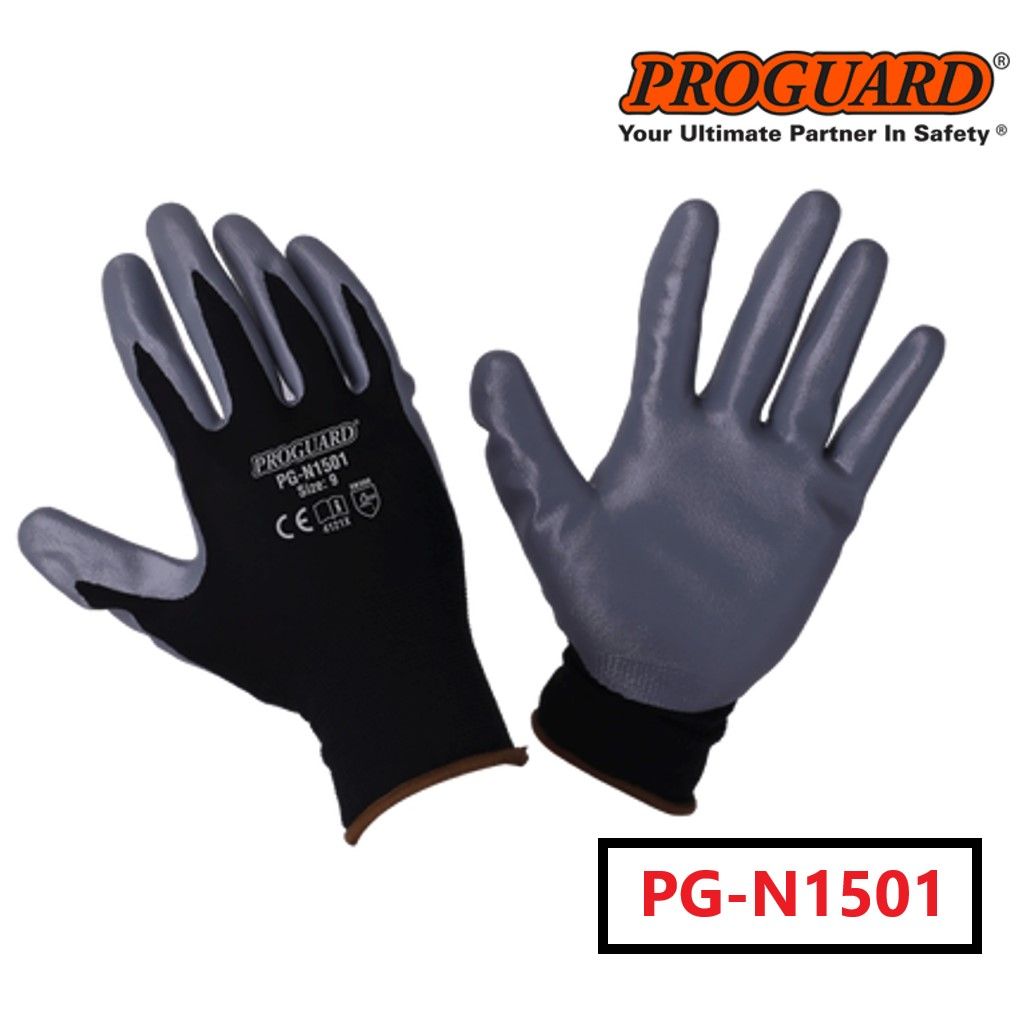 PROGUARD Black Nylon Shell Grey Nitrile Coated Glove PG-N1501