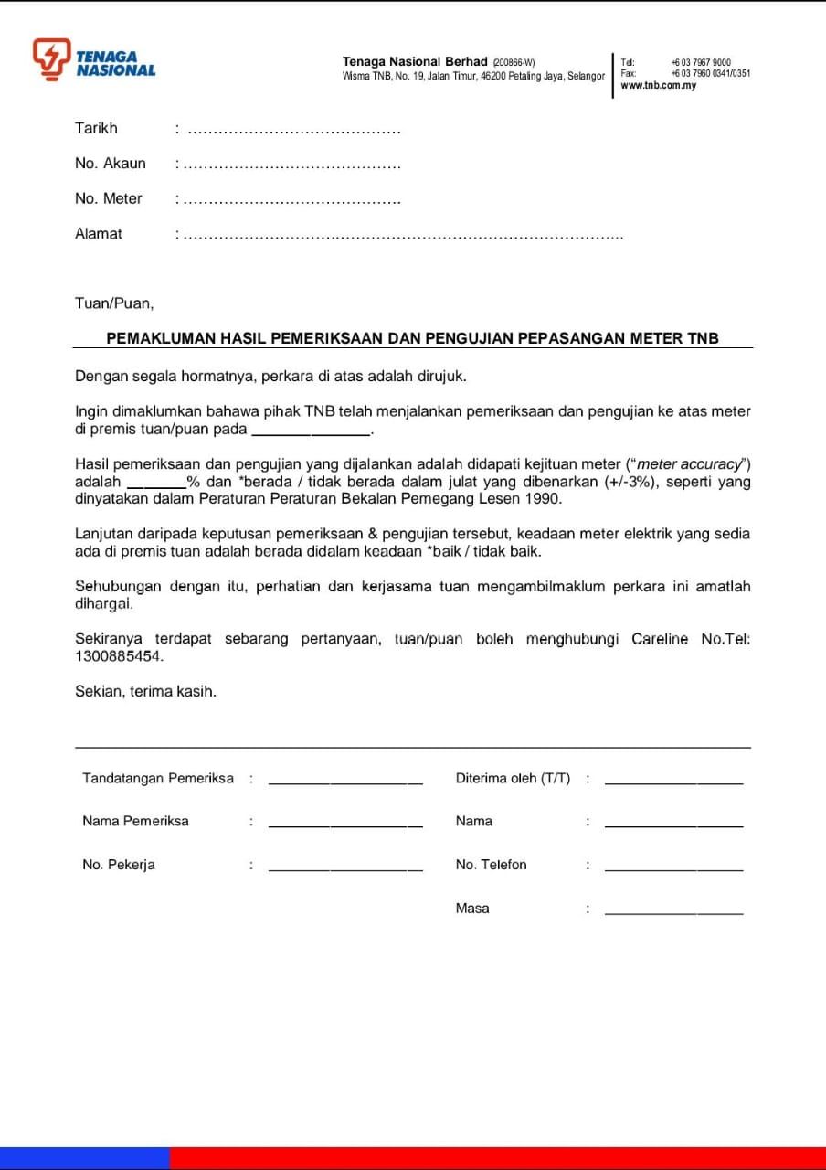 WOS A4 FULL COLOUR 2 PLY NCR ( PEMAKLUMAN HASIL PEMERIKSAAN DAN PENGUJIAN PEPASANGAN METER TNB )