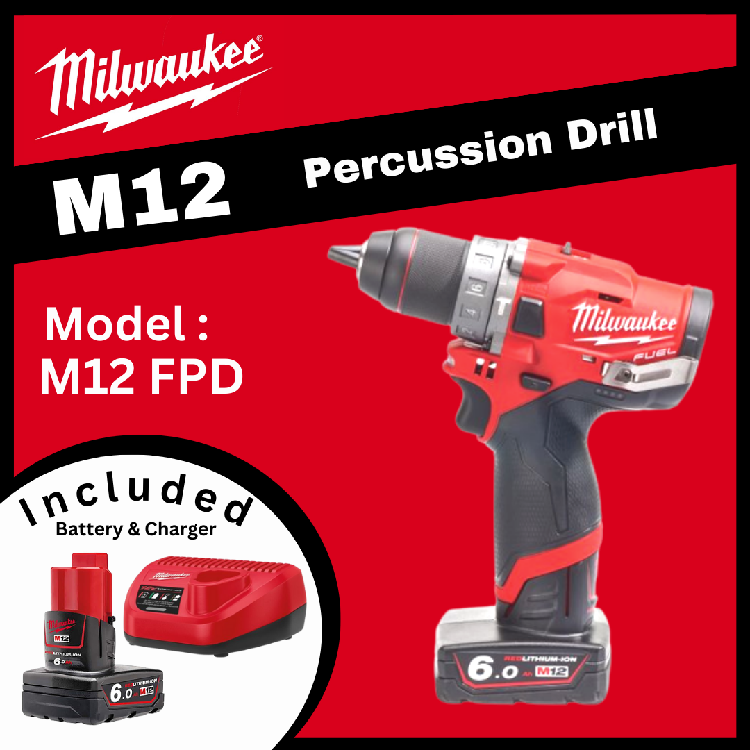 MILWAUKEE M12 Percussion Drill / Drilling Machine / M12 Fuel Percussion Drill with Battery Set / MILWAUKEE FPD-0 / FULL SET / MILWAUKEE DRILL