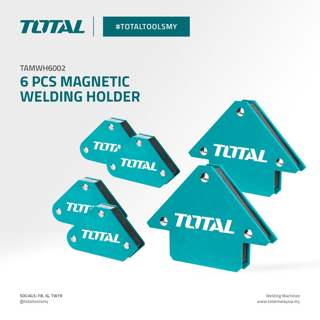 TOTAL TAMWH6002 6 PCS MAGNETIC WELDING HOLDER MAX. FORCE 10LB (MINI) / 25LB (3") (4 PCS MINI MAGNETS / 2 PCS 3? MAGNETS)