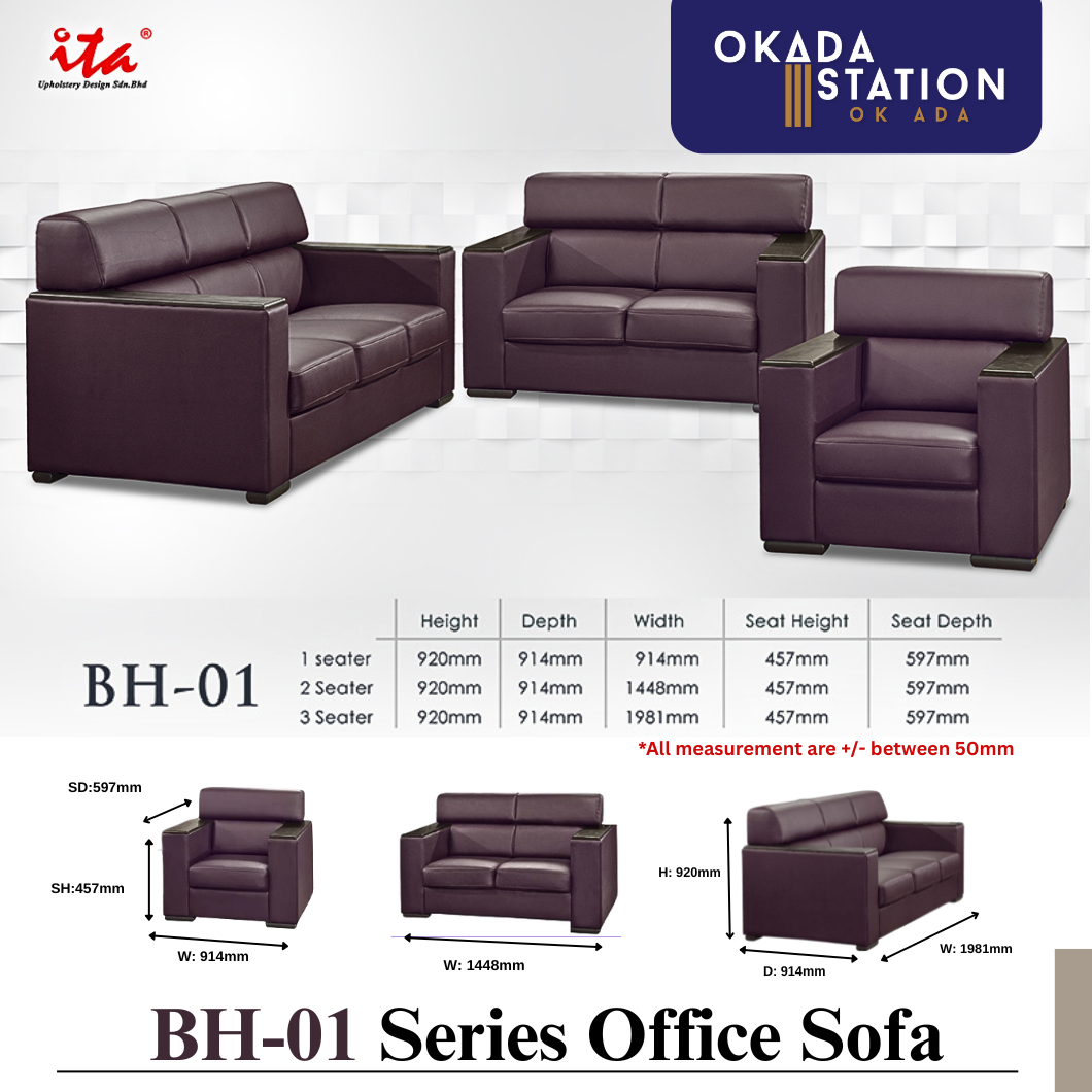 BH-01 SERIES OFFICE SOFA - ALL SIZE / SINGLE SEATER / DOUBLE SEATER / TRIPLE SEATER / 1+2+3 SEATER SET / VISITOR SOFA / PU LEATHER / FABRIC / SOFA PELAWAT / SOFA PEJABAT / SOFA / BH-01