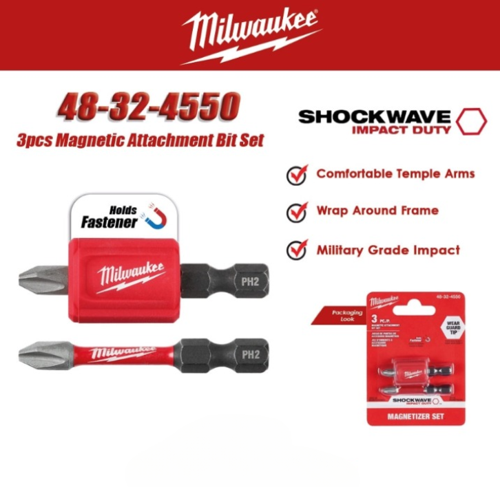 MILWAUKEE 48-32-4550 (3 PCS) SHOCKWAVE IMPACT DUTY MAGNETIC ATTACHMENT BIT SET