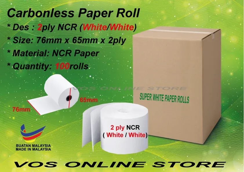 2ply NCR paper roll - 76mm x 65mm x 2ply(white/white)