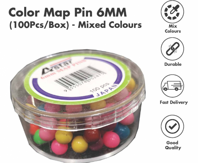 COLOR MAP PIN 6MM (100PCS/BOX) - Mixed Colours