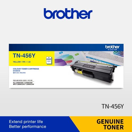 Brother TN-456 Yellow Genuine Colour Toner Cartridge, Page Yield up to 6,500 pages