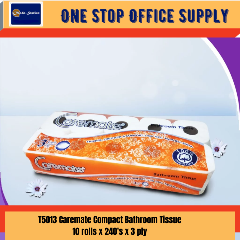 T5013 / Caremate Compact Bathroom Tissue / 240'S X 10 Rolls X 3 Ply / Bathroom Tissue Extra Soft & Strong Compact / Tisu Bilik Mandi Lebih Tebal