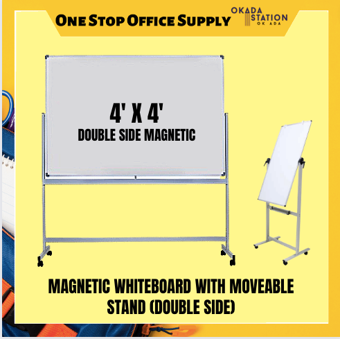 Magnetic Whiteboard Double Sided With Moveable Stand 4' X 4' / Double Sided Whiteboard With Stand / Whiteboard with Aluminium Frame / Double Sided Whiteboard / Whiteboard / DMS-44
