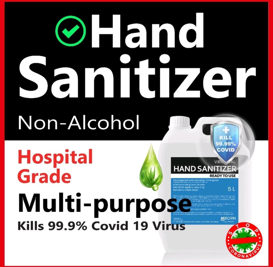 NA 5L Hand Sanitizer - Non Alcohol Non Sticky Odorless Liquid Type Multi Purpose Sanitizer with MSD