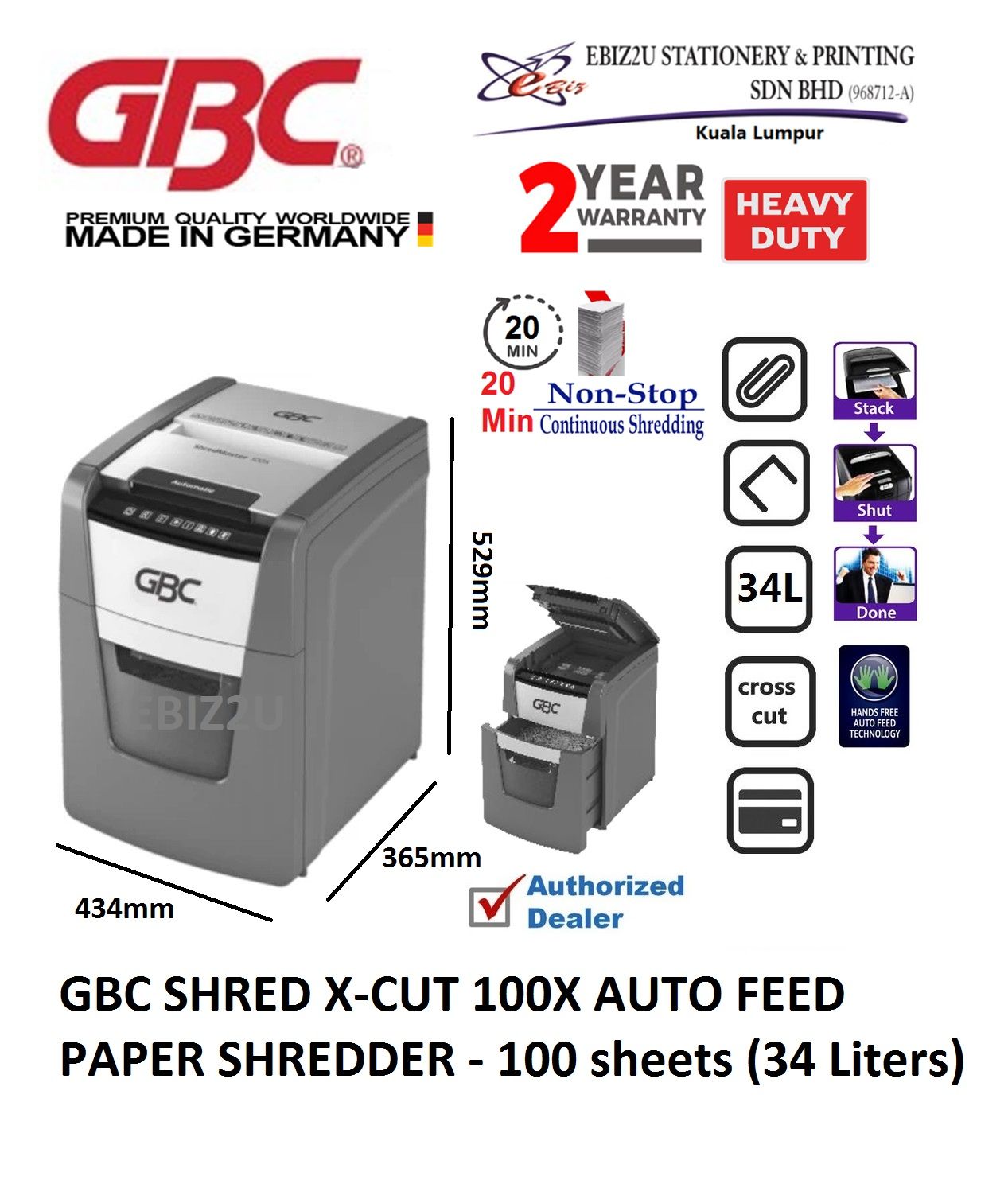 GBC SHRED X-CUT 100X AUTO FEED PAPER SHREDDER - 100 sheets (34 Liters) (Cross Cut, Paper Shredder, Shredder Machine, Office Shredder, Heavy Duty Shredder, Mesin Penghancur Kertas)