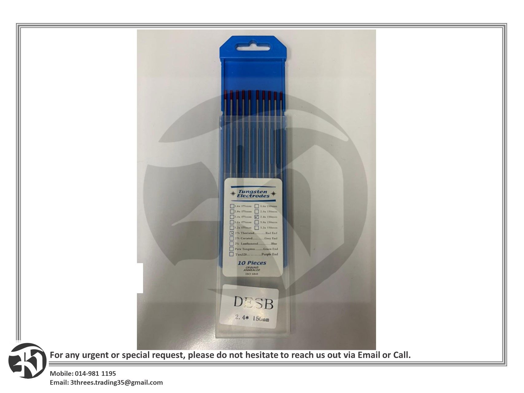 Welding Tungsten Electrode 2.4mm x 150mm (10 pcs)