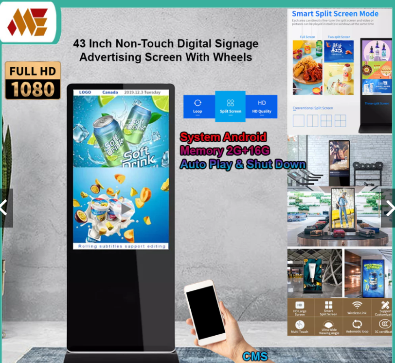 43 Inch Indoor LCD Interactive Non-Touch Digital Signage Frame Advertising Screen / Kiosk Screen