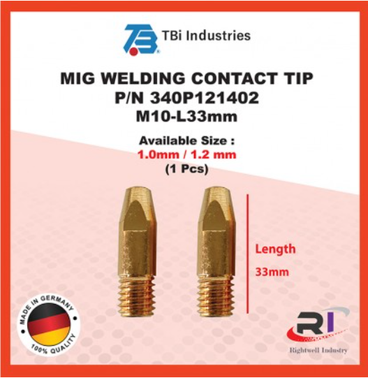 RIGHTWELL TBI MIG WELDING TORCH CONTACT TIPS (M10X33) 1.0MM/1.2(MADE IN GERMANY) 1PCS