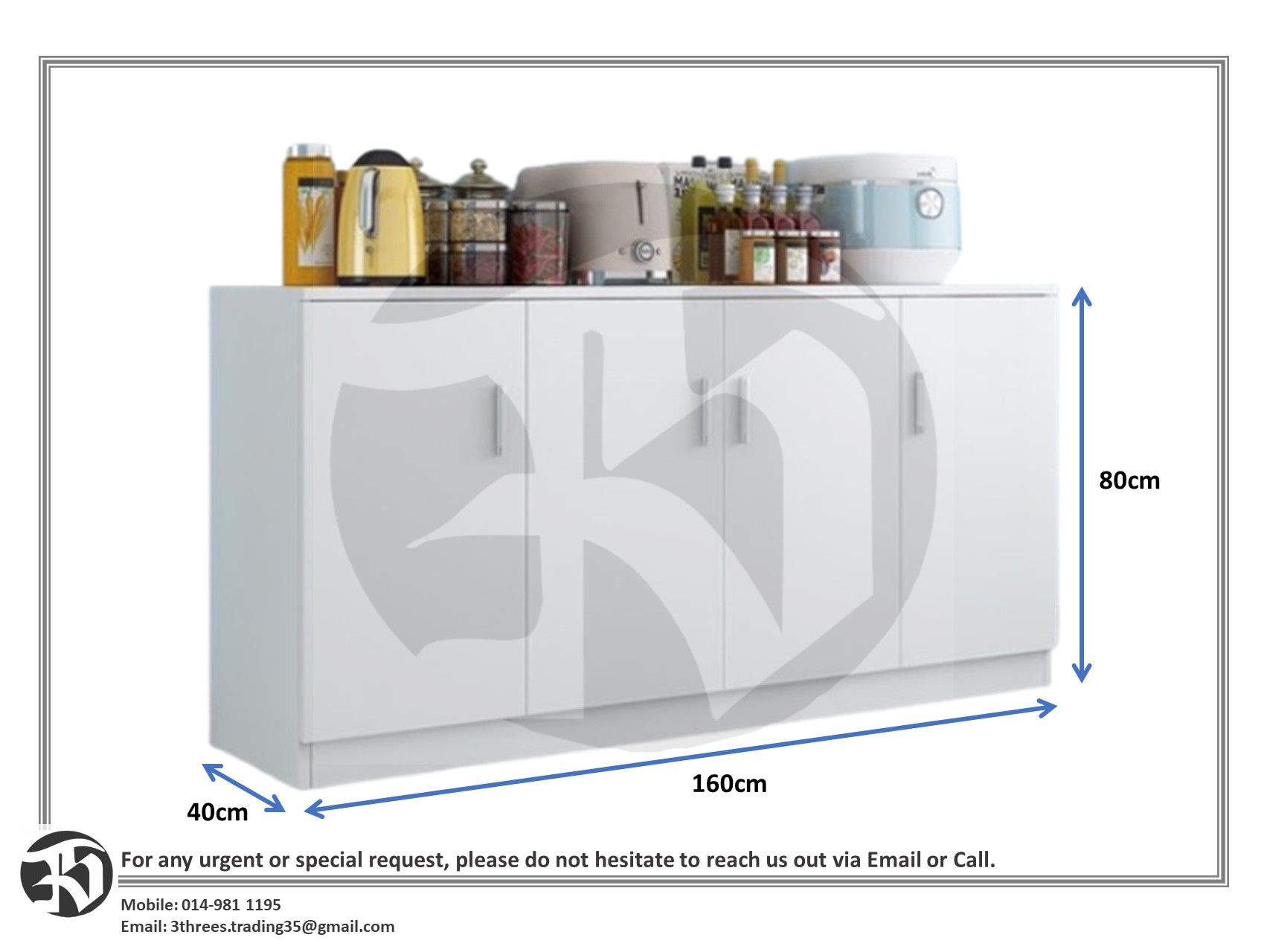 Modern Simple Kitchen Cabinet 4 Doors (Self Assembly)