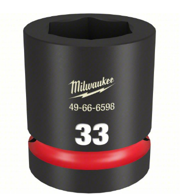 MILWAUKEE Standard Impact Socket: 1 in Drive Size, 33 mm Socket Size, 6-Point, Std, Black Phosphate