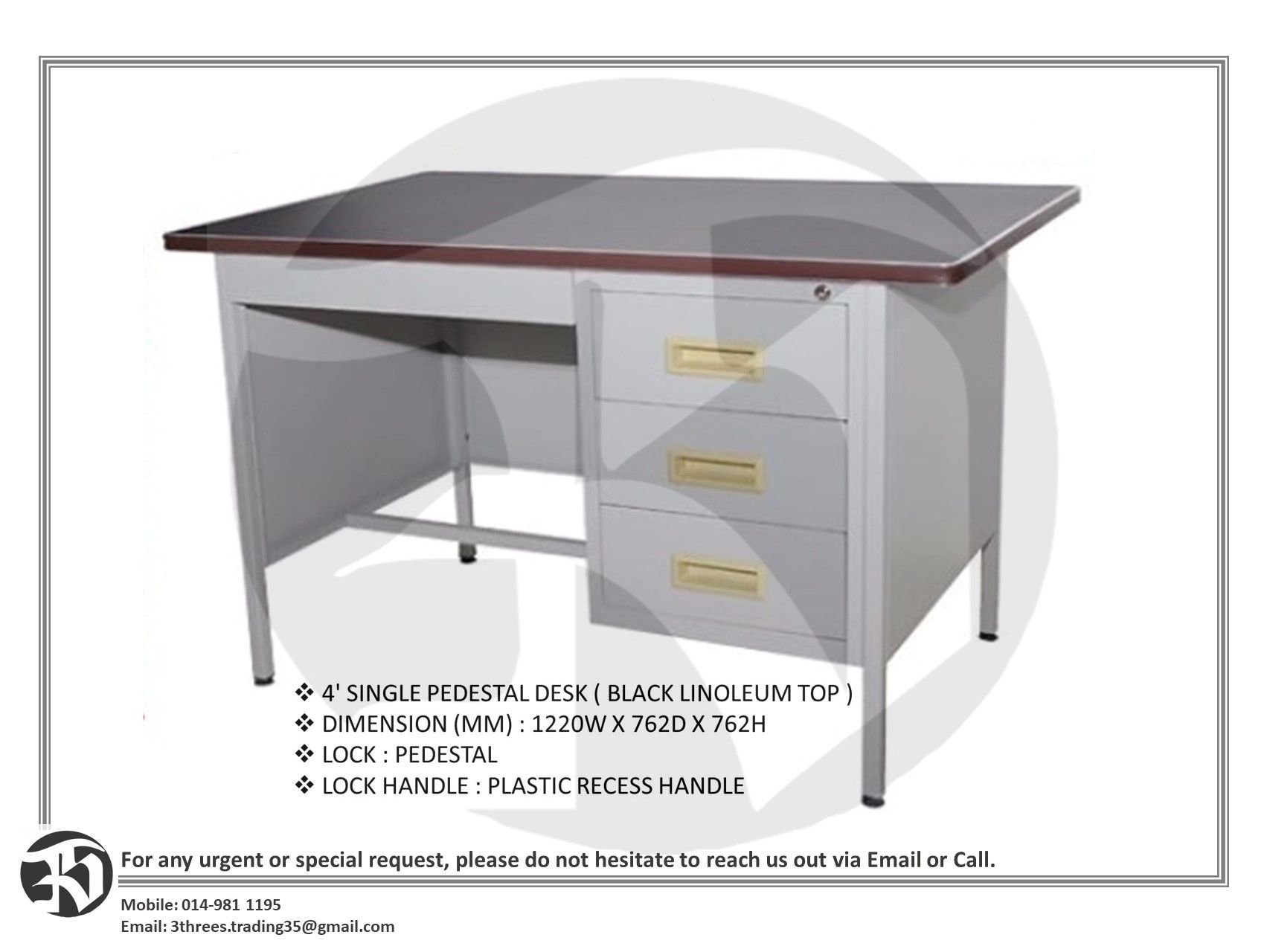 4FT Office Steel Table (Linoleum Top)
