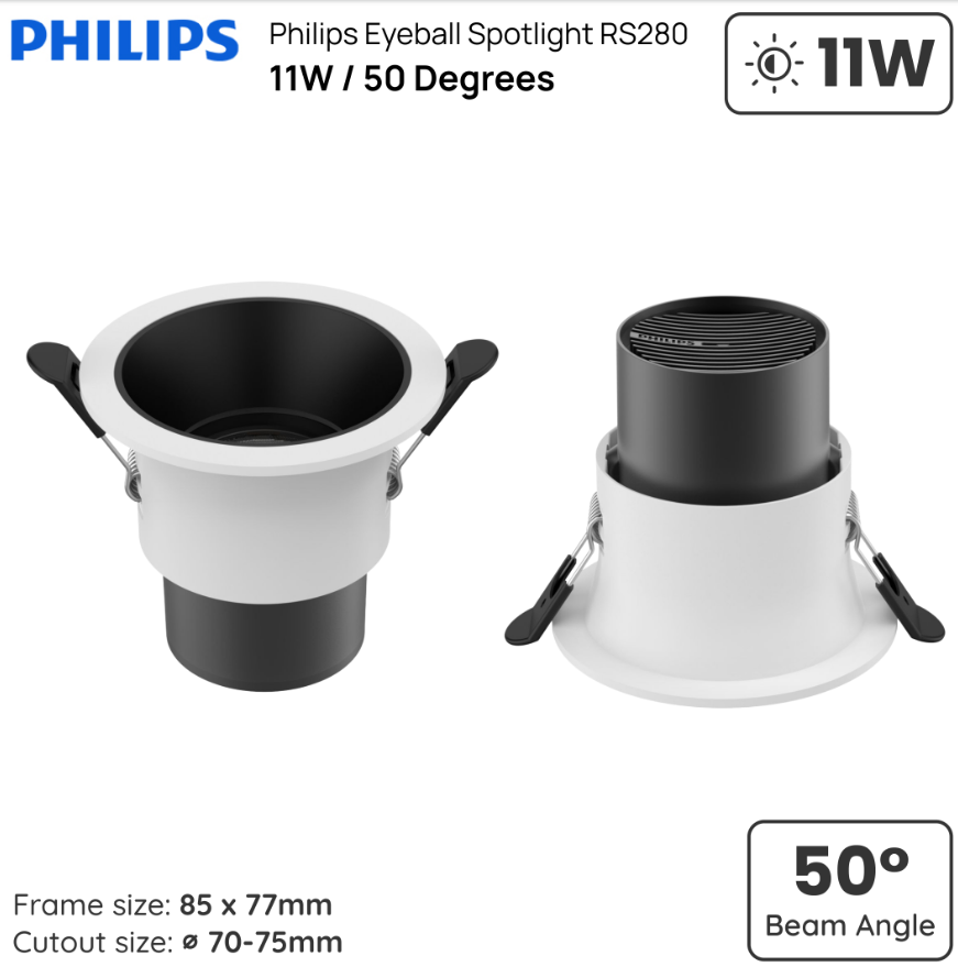PHILIPS LED RECESSED LIGHT RS280 11W 50 DEGREES