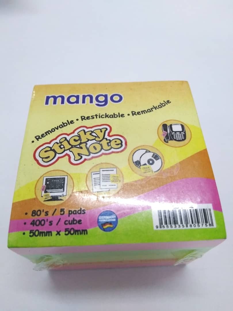 MANGO STICKY NOTE 5 COLOUR 50MM X 50MM