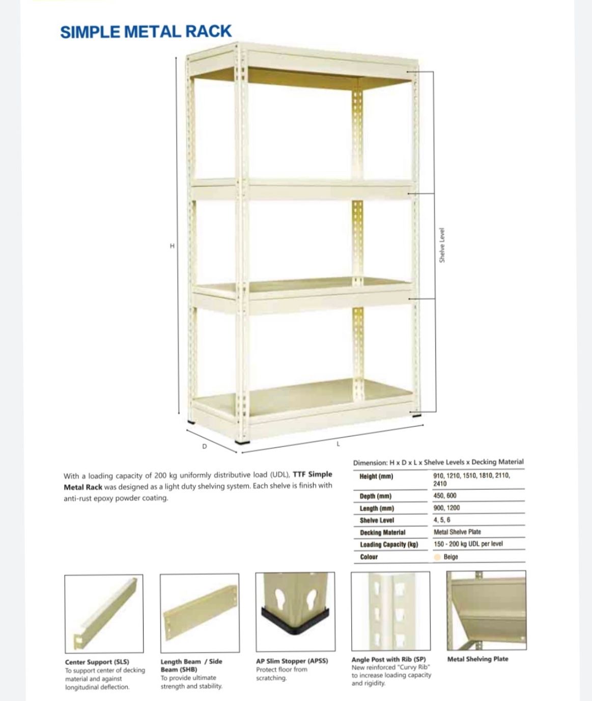 Bottles Metal Rack 1810 H X D45 X 1200L 4 Shelve
