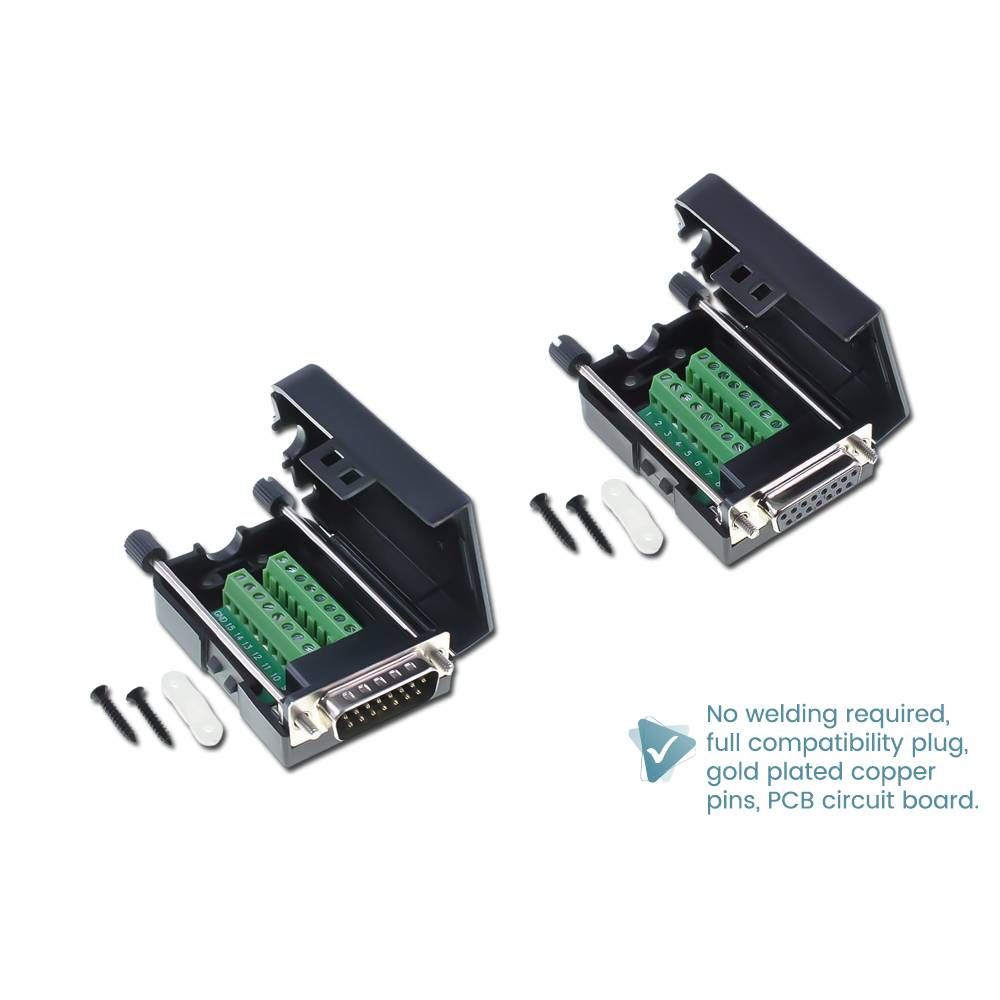 STPlus DB15 D-SUB FEMALE & MALE 15 PIN PLUG BREAKOUT TERMINALS BOARD NUT CONNECTOR