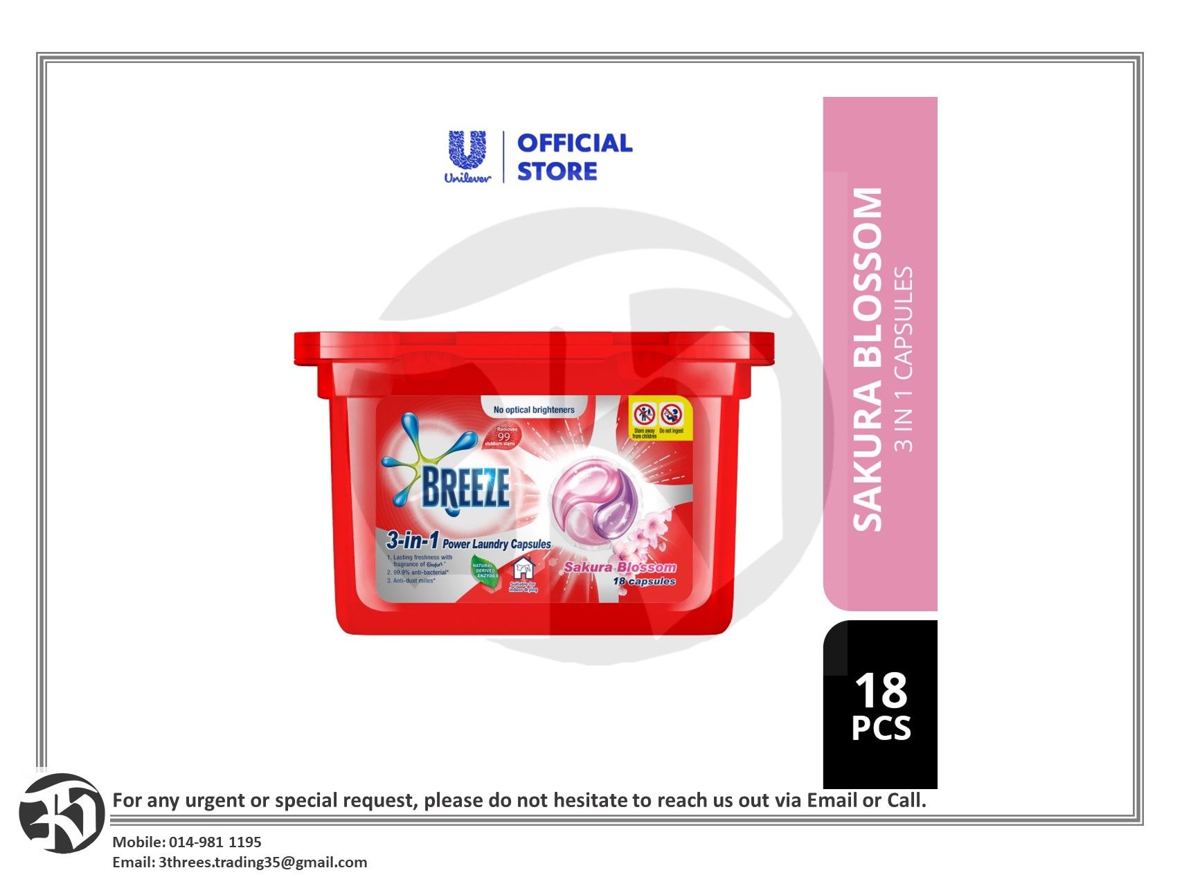 Breeze 3in1 Capsule Detergent Sakura Blossom 216g