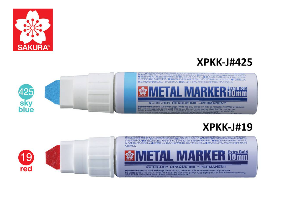 SAKURA METAL MARKER 10MM EXTRA BOLD RED SKY BLUE PKK-J#19 PKK-J#425 QUICK DRY OPAQUE INK PERMANENT MADE IN JAPAN