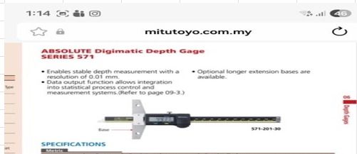 Mitutoyo ABSOLUTE Digimatic Depth Gage (Series 571) Code - 571-201-30