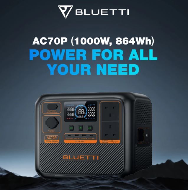 BLUETTI AC70P PORTABLE POWER STATION (1000W/864Wh)