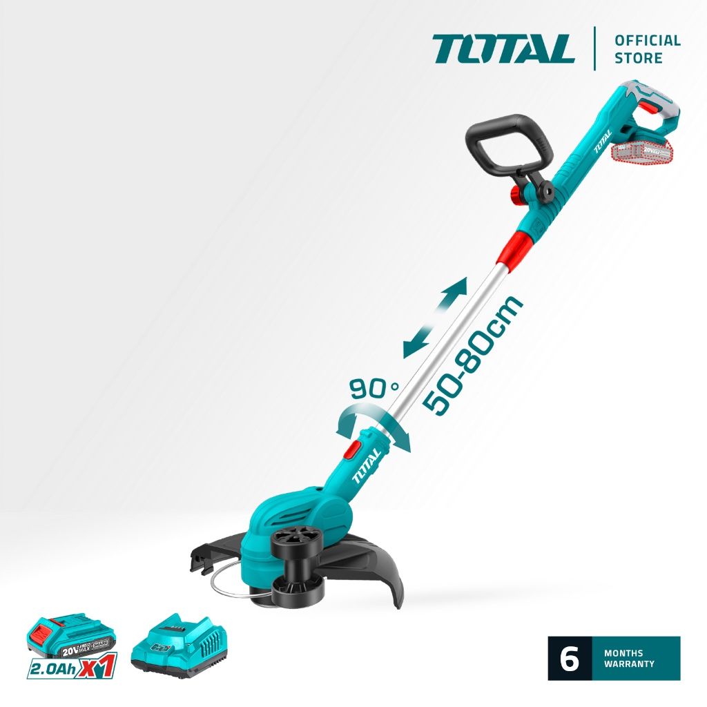 TOTAL LI-ION GRASS TRIMMER (20V) WITH IN-LINE TWIN WHEEL FOR EDGING FUNCTION + 2.0AH BATTERY + CHARGER P20S TGTLI203285