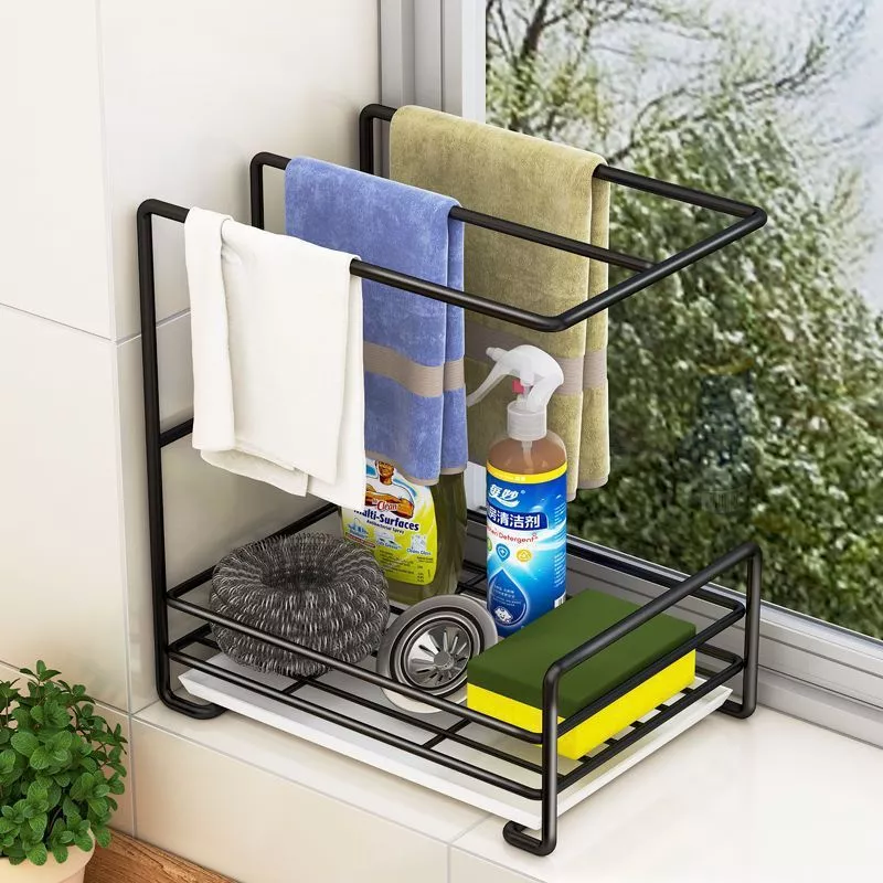 Kitchen Towel Hanger Rag Cloth Sponge Soap Holder Storage Organiser Rack Caddy Shelf