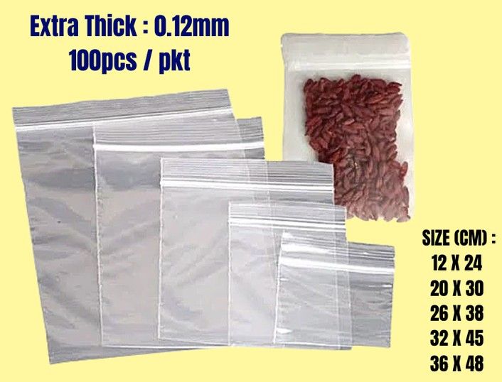 EXTRA THICK ZIG LOCK PLASTIC BAG 0.12MM (100PCS/PACK) - ALL SIZE / ZIG BAG / PLASTIC BAG / FOOD BAG / FRESH KEEP BAG / STORAGE BAG / ZIG LOCK BAG / RESEALABLE ZIG PLASTIC BAG