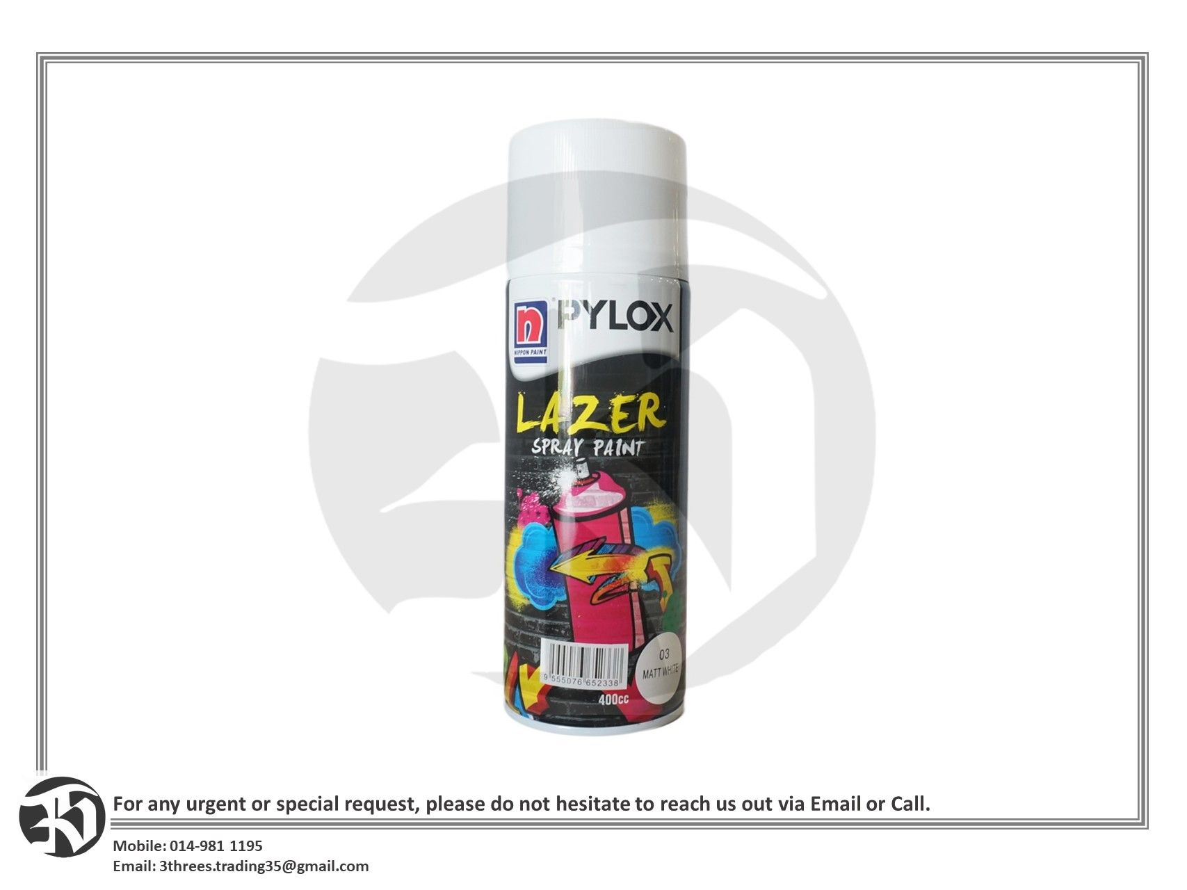 Nippon Paint Pylox Lazer Spray Paint 400CC (Standard Colour)