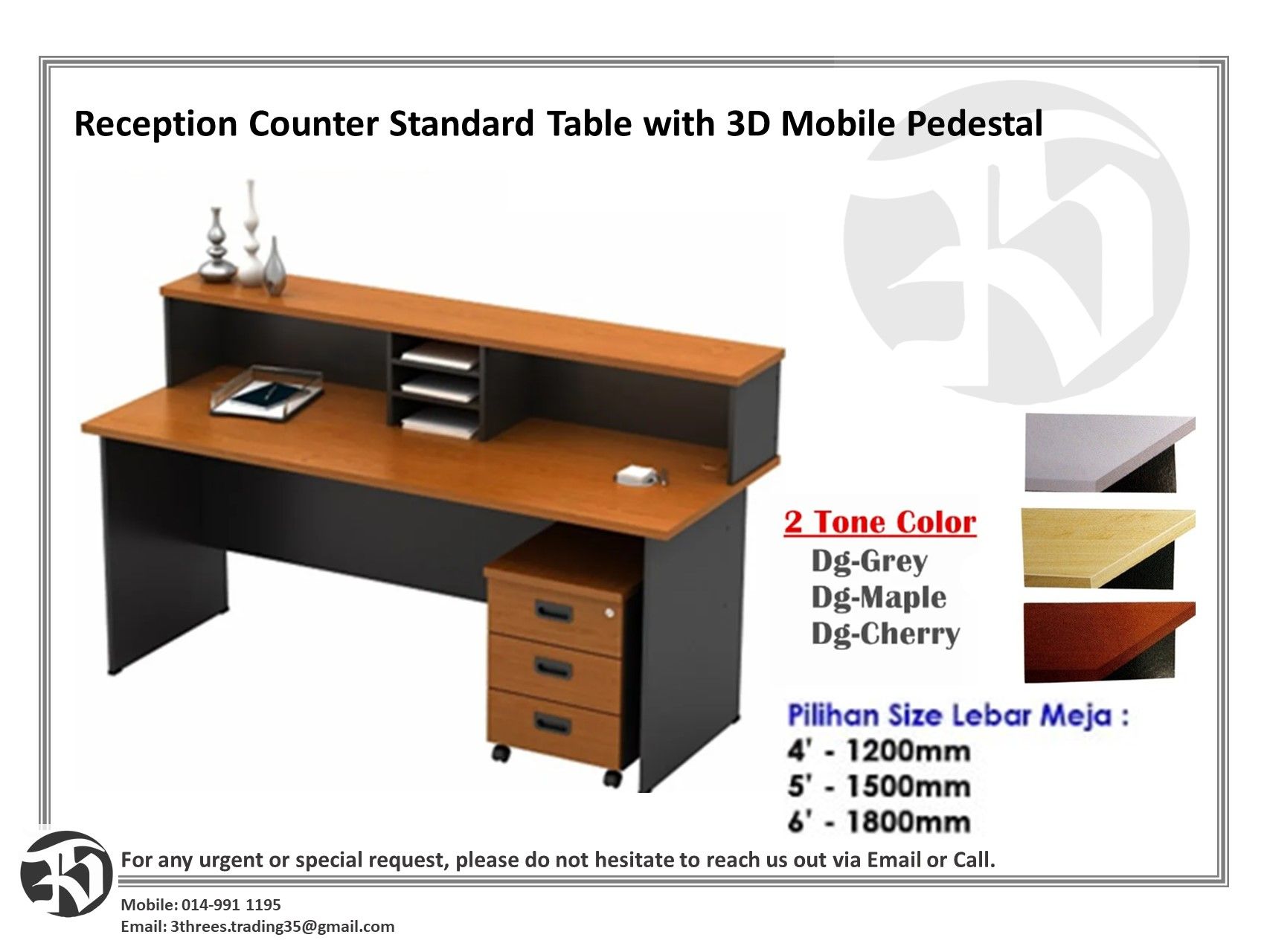 RECEPTION COUNTER STANDARD TABLE COME WITH 3D MOBILE PEDESTAL