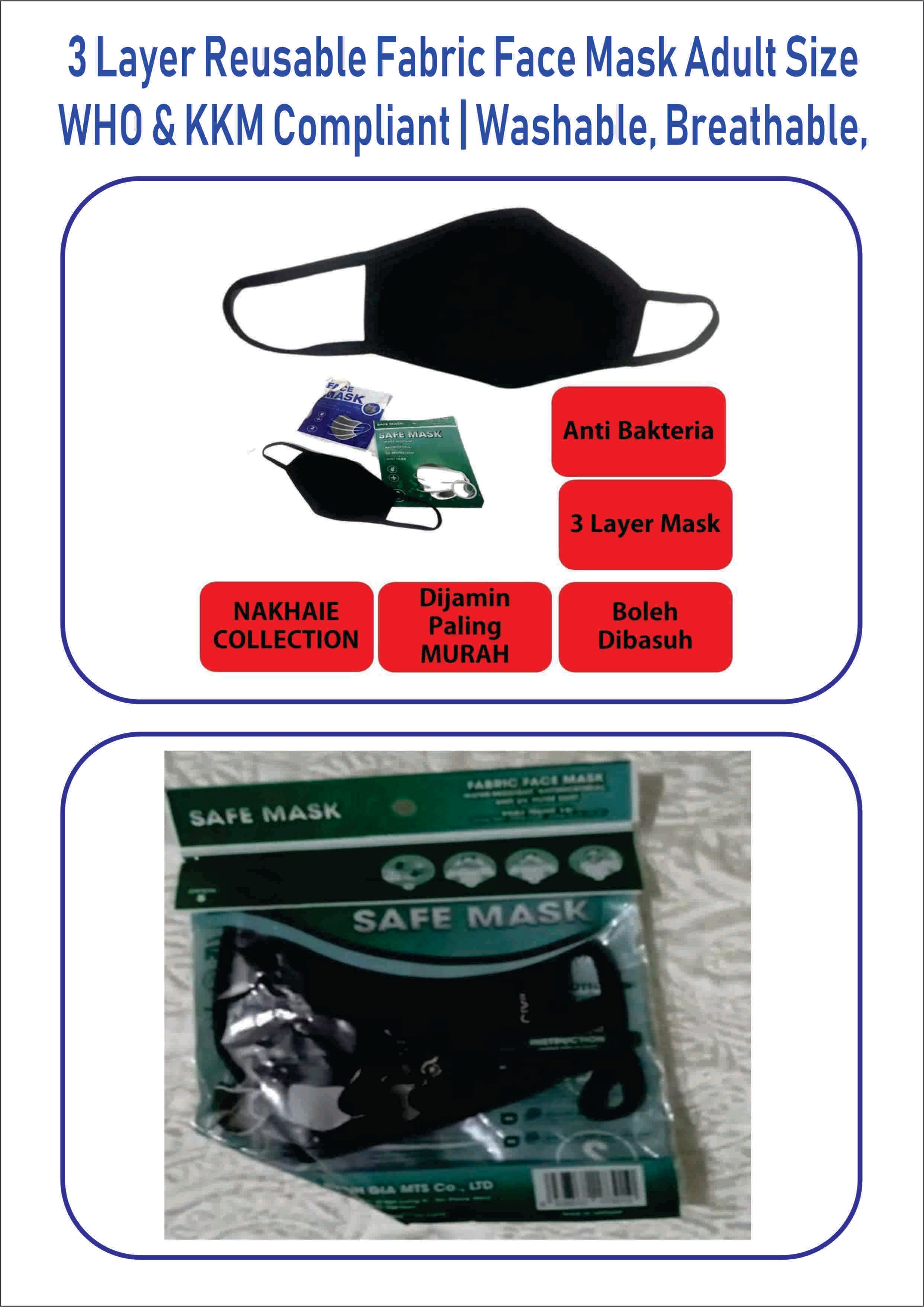 Cotton Mask 3 Ply Washable Anti Dust Mask For Men And Women Ear loop Adult - Free delivery Semenanjung