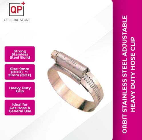 ORBIT STAINLESS STEEL ADJUSTABLE HEAVY DUTY HOSE CLIP /CLAMPS GAS CLIP (9-21MM) KLIP KUNCI PIPE l 管夹-OOX (16-21mm)