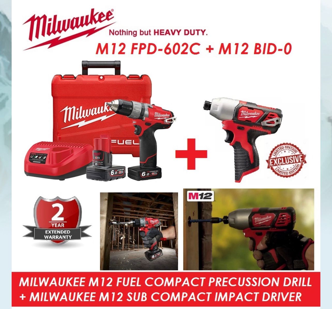 Milwaukee M12 FUEL Compact Percussion Drill Driver Combo Set