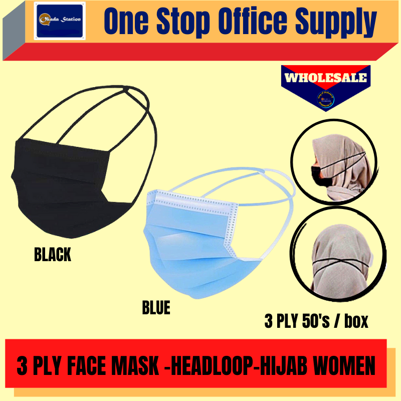 FACE MASK 3 PLY HEADLOOP FACE MASK-50'S / FOR HIJAB WOMEN / FACE MASK / HEAD LOOP / 3 PLY FACE MASK / HIJAB