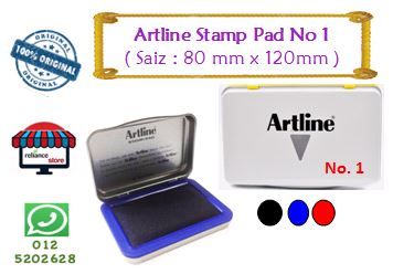 Artline Stamp Pad - No 1 (Medium) / Ink Stamp Pad Sederhana # Saiz : 80mm x 120mm # Warna Ink - Hitam / Biru / Merah # Boleh Refill Ink # RP0534 ( KTT : 1 Unit )