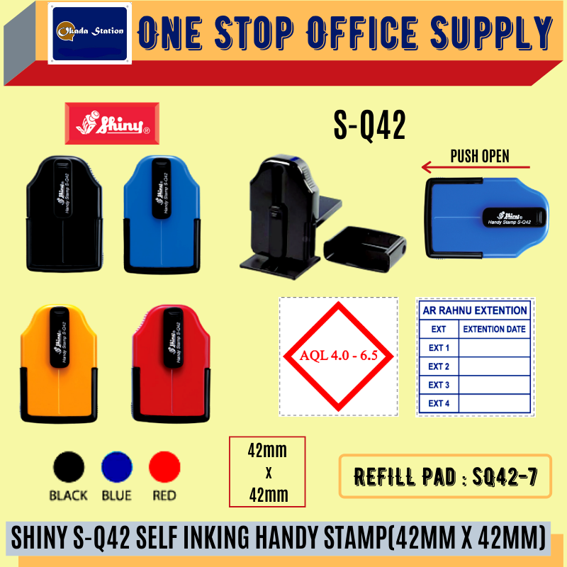 SHINY S-Q42 SELF INKING HANDY STAMP WITH RUBBER -42MM X 42MM /Shiny /S-Q42 /self Inking Handy Stamp /Handy Stamp /Rubber Stamp