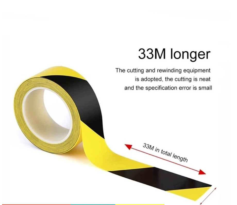 (READY STOCK ) 48mm x 33m Black Yellow Hazard Safety Tape 48mm X 33m PVC Warning Tapes