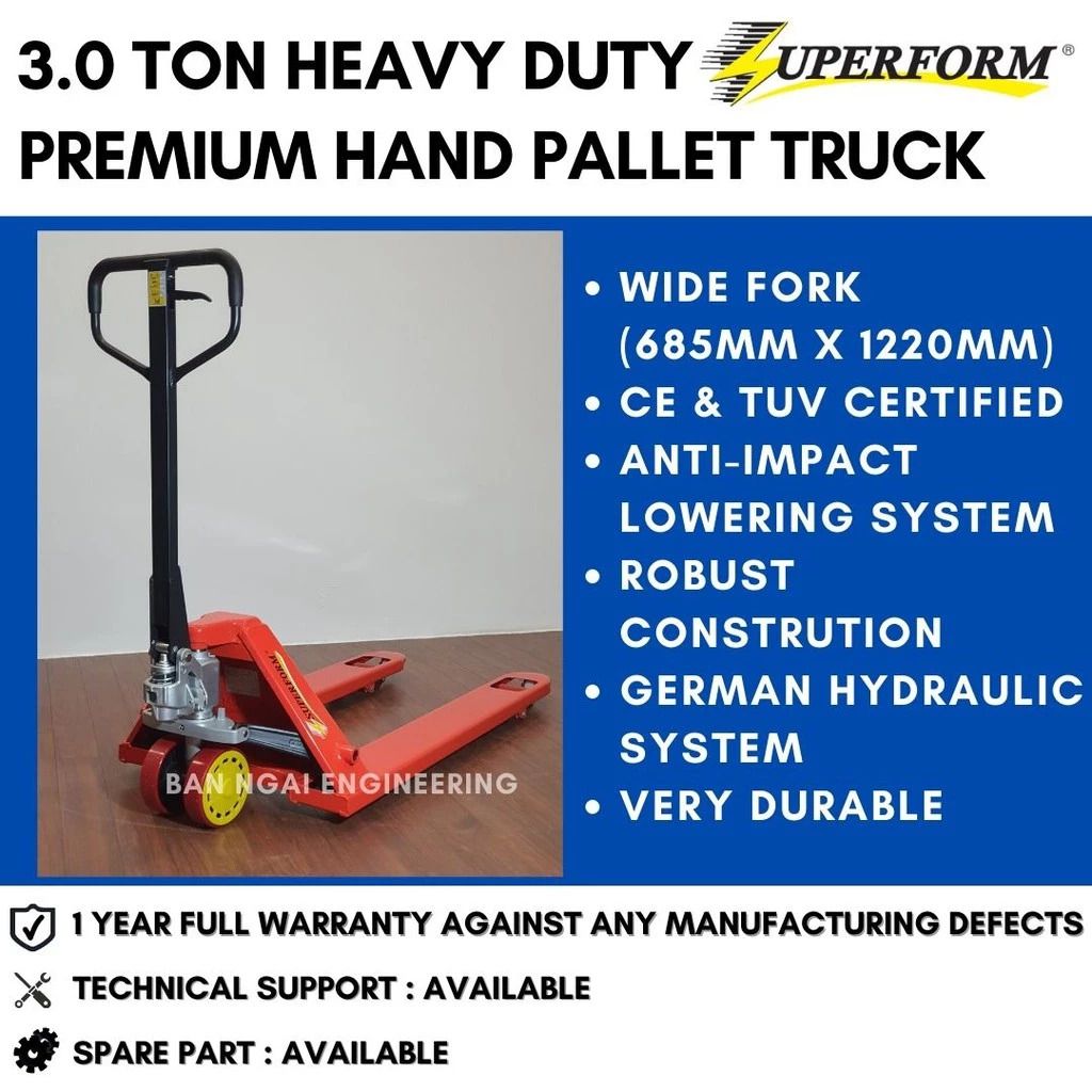 SUPERFORM 3.0 Ton Hand Pallet Truck Wide Fork (685mm x 1220mm) (PU Wheel)