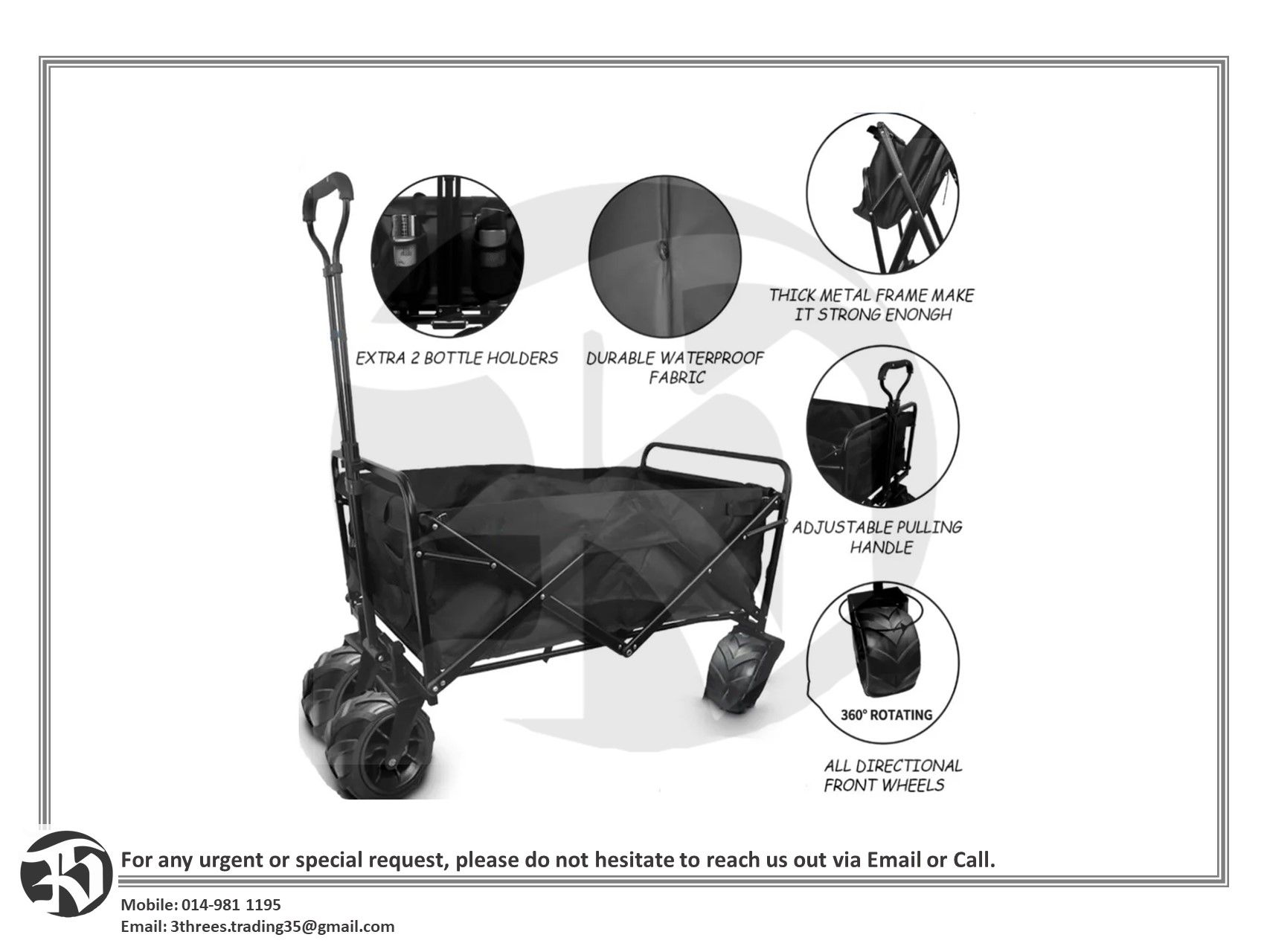 Foldable Camping Wagon Big Wheel Outdoor Trolley
