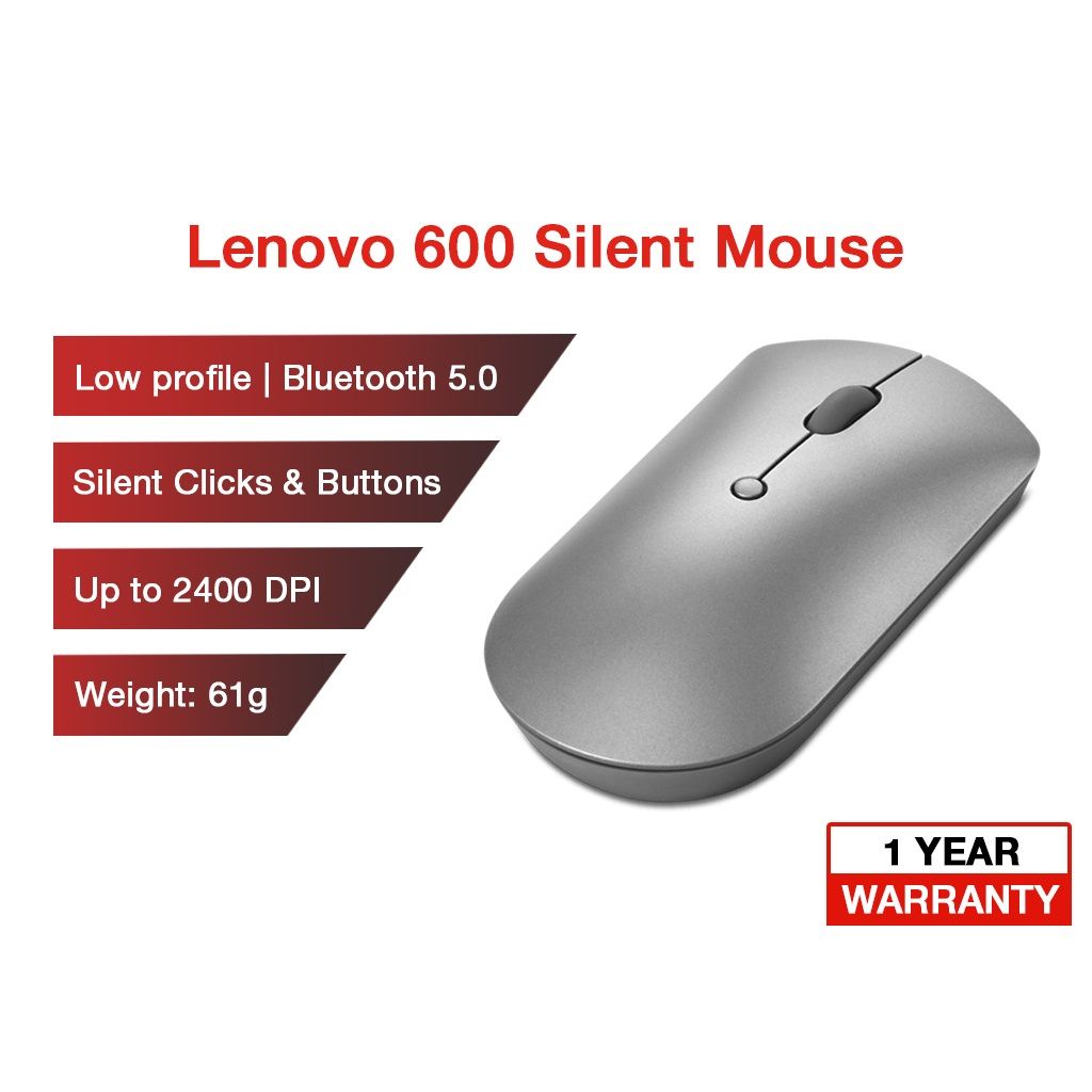 Lenovo 600 Silent Bluetooth Mouse - Adjustable 800/1600/2400 DPI